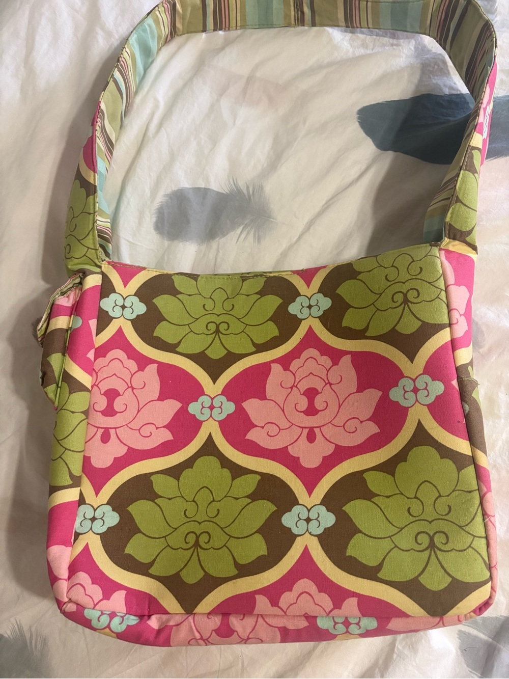 Floral Pattern Scrapbook Tote Bag in Pink and Green